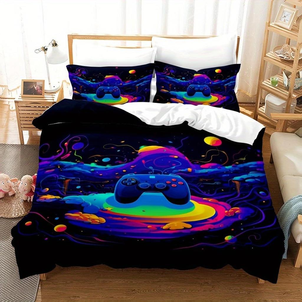 Red Gamepad 3D Digital Printing Three-Piece Bedding Quilt Cover
