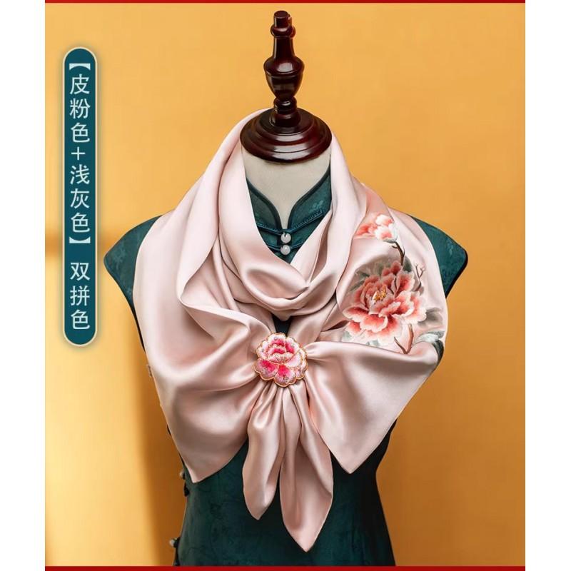 Suzhou Hand Embroidery Silk Scarf Set Double-sided Mulberry With Buckle New Chinese Style All Season