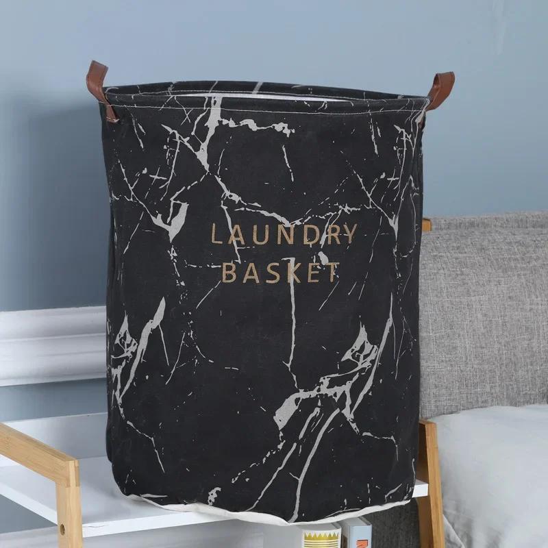 Marbling Laundry Storage Baskets Folding Dirty Clothes Storage Buckets Household Waterproof Sundries Toys Organizer Barrels