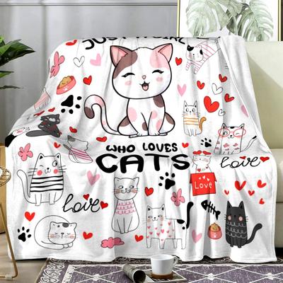 Süße Katzenliebhaber-Decke Wer Katzen liebt Cartoon-Design Weicher Fleece-Überwurf Haustiergeschenk für Frauen Heimdeko Gemütliche Bettwäsche