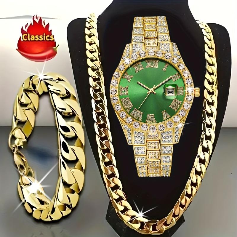 Zestaw Zegarków Sportowych 3 szt. Męski Zestaw Zegarków Kwarcowych Męska Bransoleta Męski Naszyjnik Zestaw Bransoletek ze Stali Nierdzewnej Casualowy Zegarek dla Mężczyzn