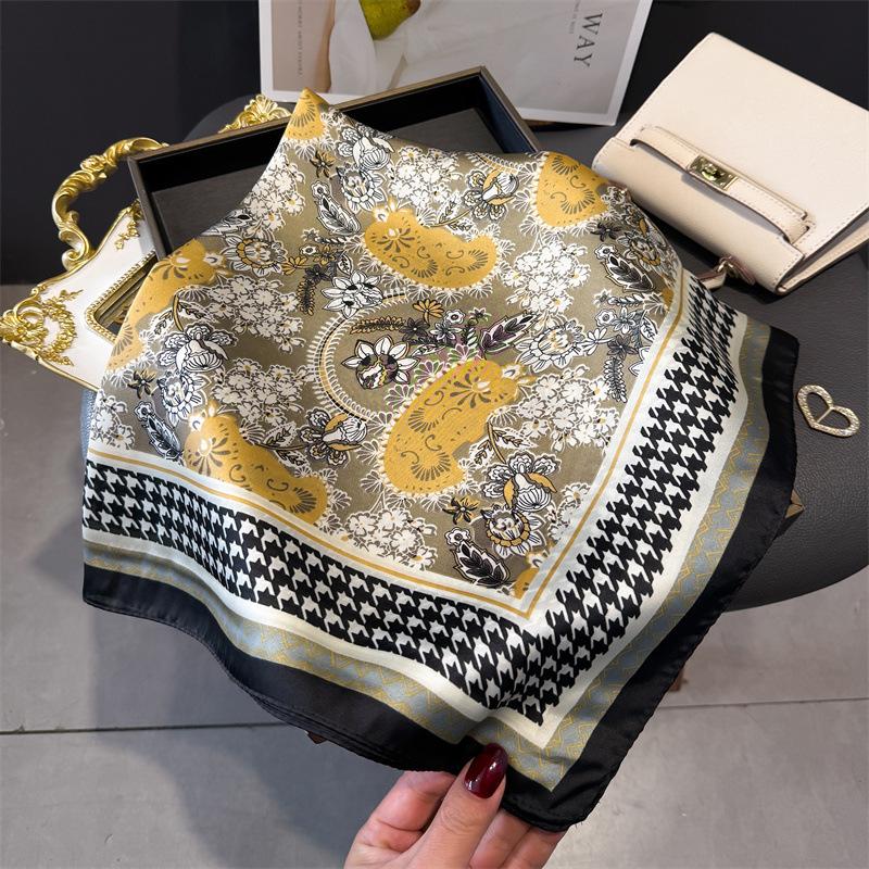 71Cm small square scarf imitation silk scarf headscarf interwoven plaid printing neck protection scarf professional versatile scarf scarf scarf