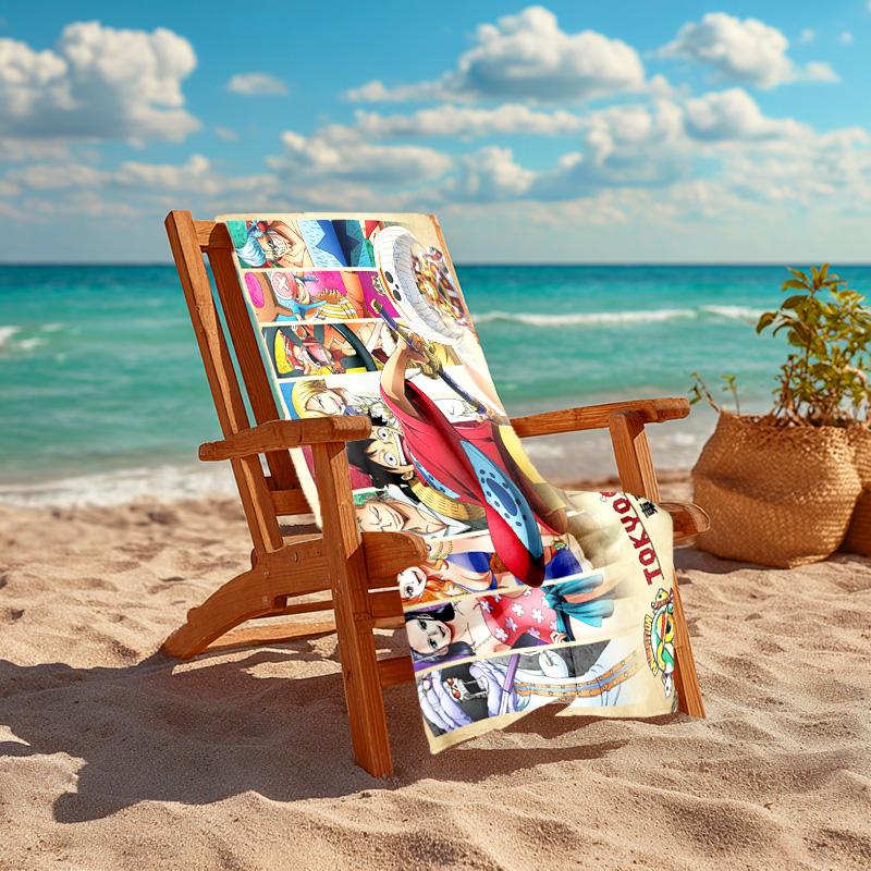 Classic Japanese element cartoon ONE PIECE Monkey D. Luffy beach towel outdoor camping vacation swimming beach towel outdoor absorbent bath towel Y6