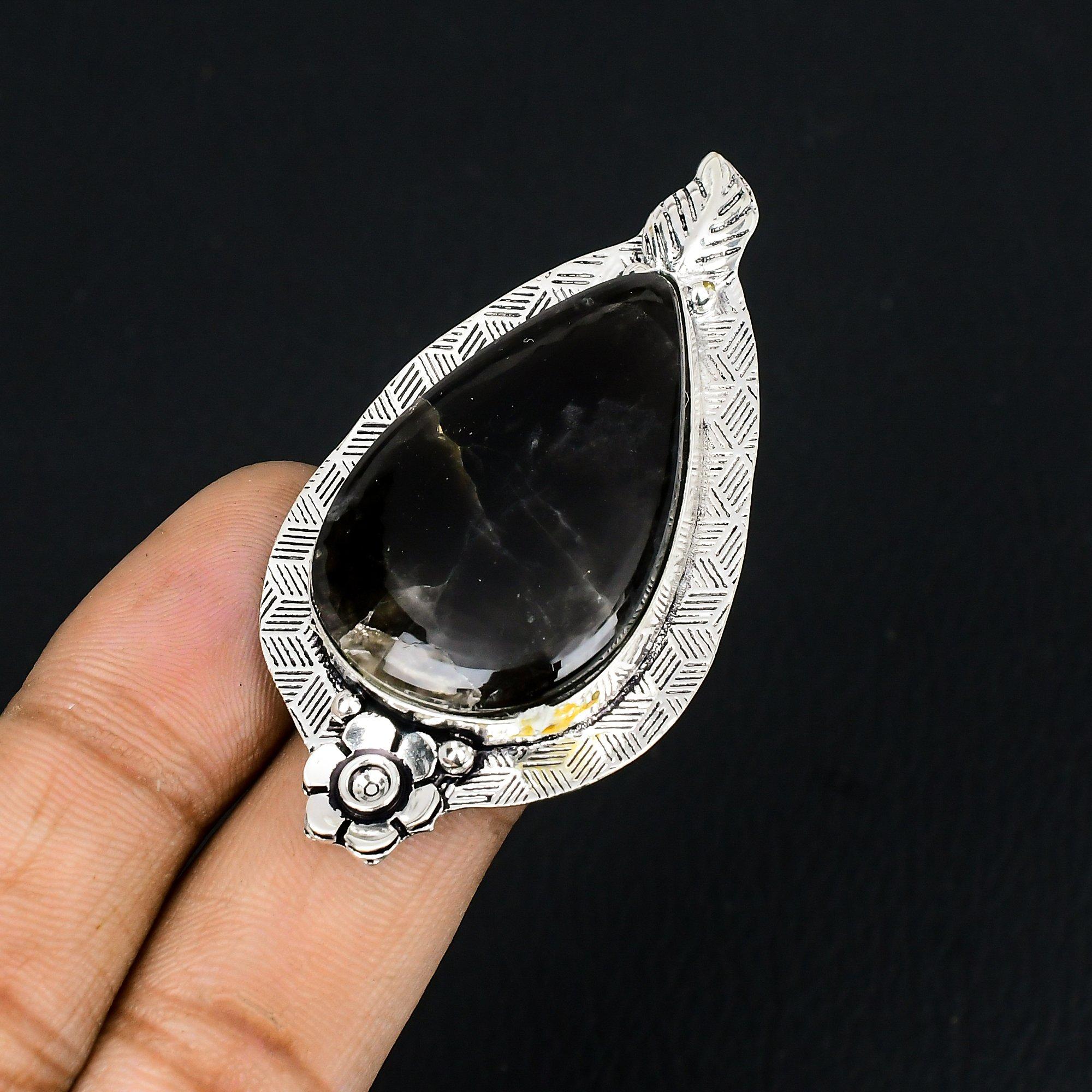 Daughters Day Deal Sterling Silver Fume Agate Stone Flower New Promise Ring US 7 7