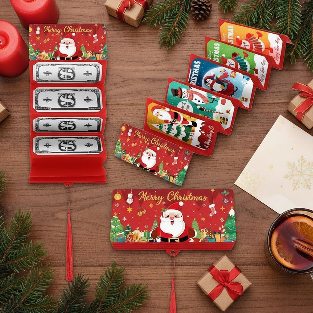 DIY Cash Gift Card Holder with 10 Slots Xmas Surprise Card Wallet Folding Greeting Card Envelope for Home Gathering Party Gift