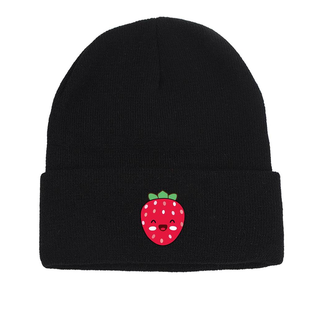 Strawberries Winter Knit Cap Beanie, Cartoon Fruit Skullies Beanies Autumn Versatile Trendy Headwear Knitted Cap Beanie
