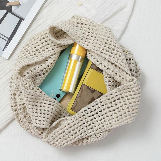 Women Shoulder Bag Wide Straps Large Capacity Solid Color Handbag Commuting Style Decorative Knitting Shoulder Bag