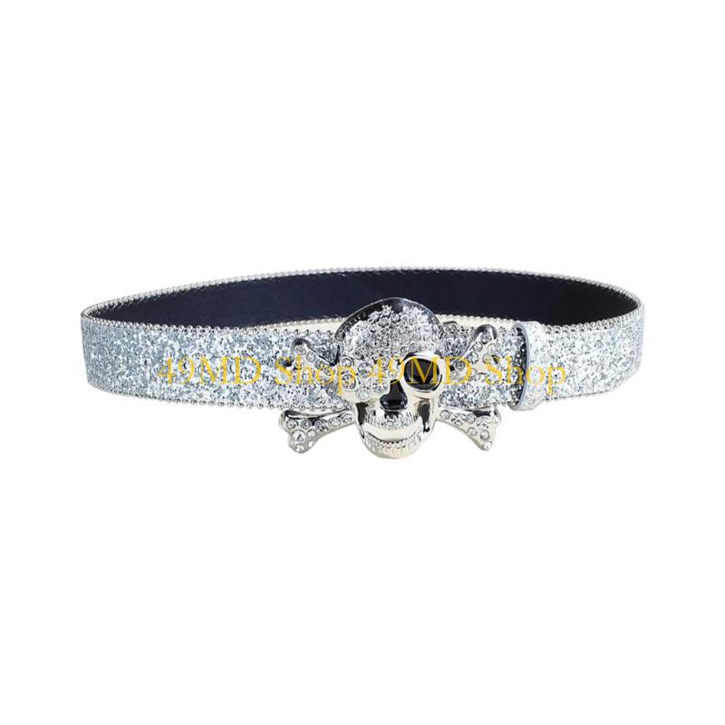 49MD Trendy Men Belt with Skull Detailing Gothicism Styles Waist Belt Aesthetic Belt for Everyday Wear