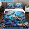 Cartoon Sea Turtle Artwork 3pcs Bedding,Including 1pc Duvet Cover And 2pcs Pillowcases Perfect for Christmas,Ideal for Bedroom, Dormitory