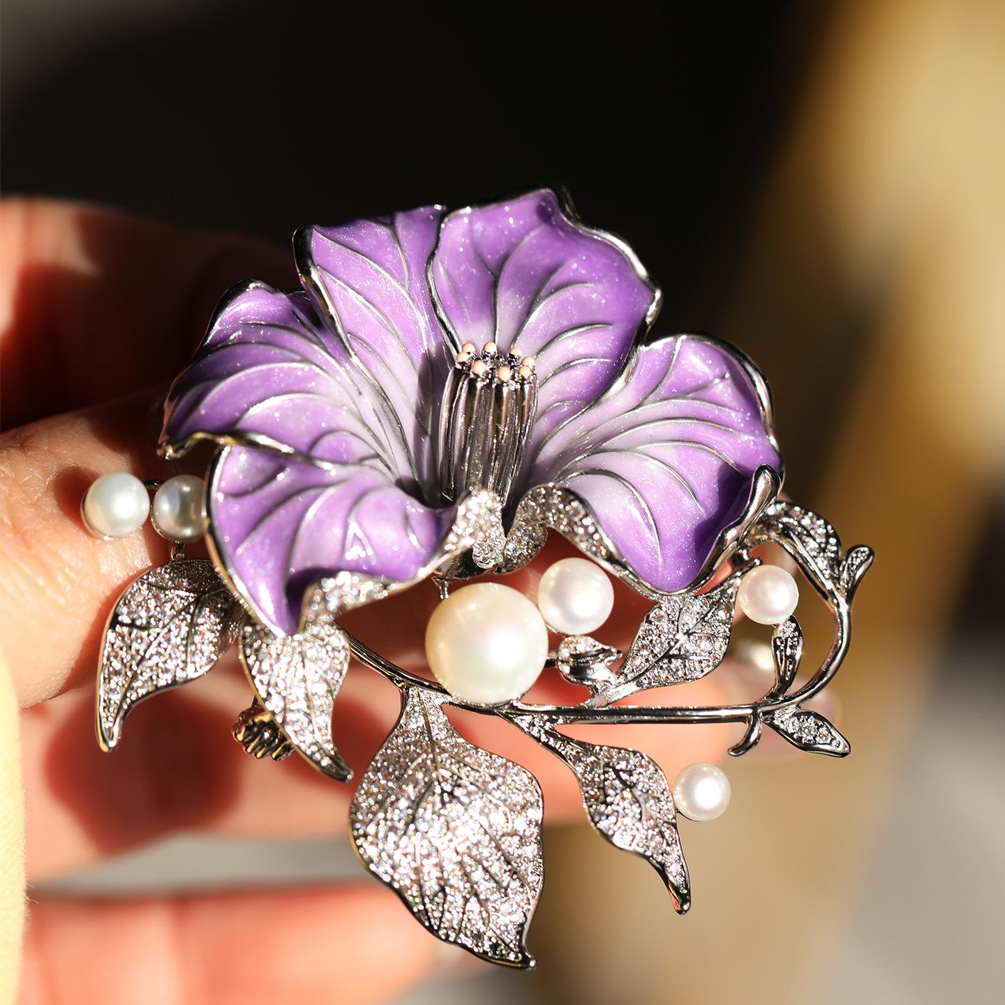 Bo Xin Yun Morning Glory  Evening Primrose Brooch - Elegant Enamel Floral Accessory