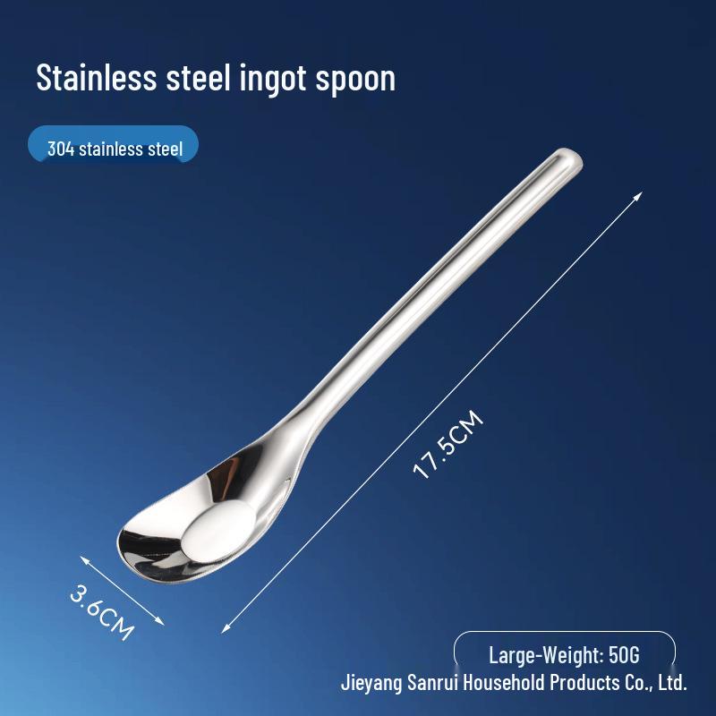 Stainless Steel Baby Feeding Spoon, Long Handle, Flat Bottom, Deepened Design, Bright Silver Finish.