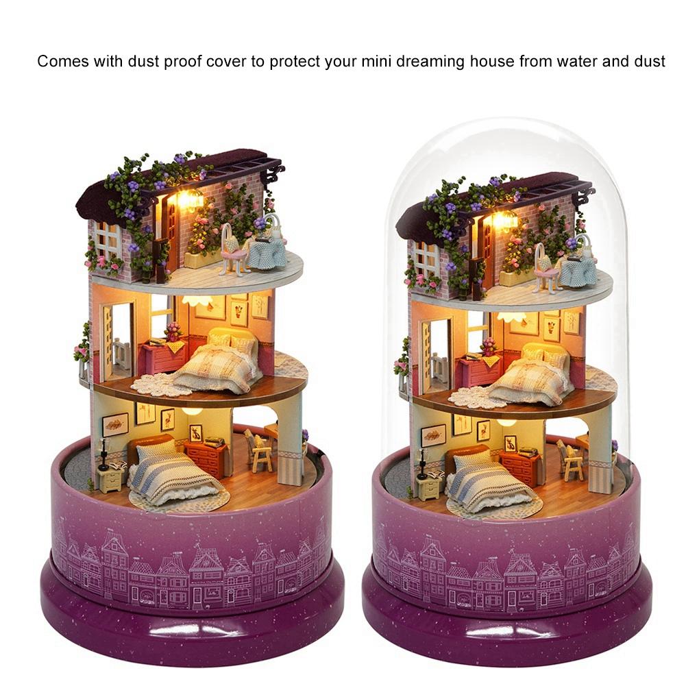 Creative House Model with Rotate Music Box Dust Cover LED Light(Home)