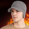 Men Knitted Hat Extended Brim Ear Protection Solid Color Knitting Hat Thickened Plush Lining Winter Warm Hat