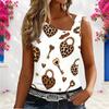Women Plus Size Asymmetric Neck Cutout Sleeveless White Tank Top Leopard Pear Star Heart Print