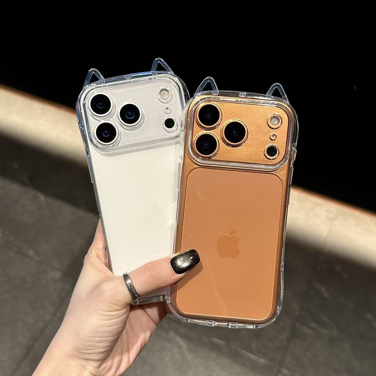 

Прозрачный противоударный чехол для телефона с ушками кошки для Iphone 17 Air 16 Pro Max 15 Plus 14 Pro 13 12 11 Xr X Xs Max 7 8 Se 2022 2020 Минималистичный мягкий чехол iphone 17 pro max
