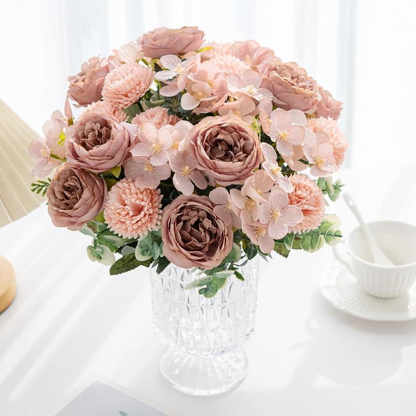Artificialflower Silk Peony Chrysanthemum Outdoor Garden Wall Wedding Bridal Bouquet Christmas Home Vase Festival Party Diy Gift