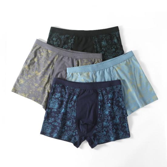 Men Boxer Underwear Elastic High Waist Loose Cut High Elasticity Shorts Briefs Breathable Smooth Printing Panties