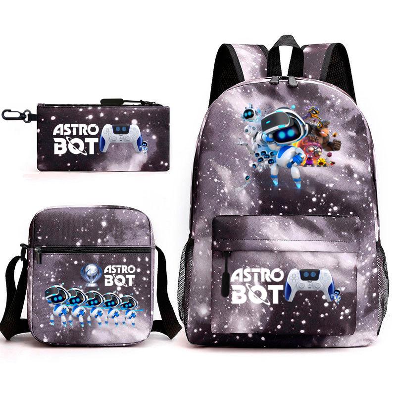 Neuer Astro-Bot, kosmischer Roboter, dreiteiliges Set, Schultasche, Umhängetasche, Federmäppchen, Rucksack.