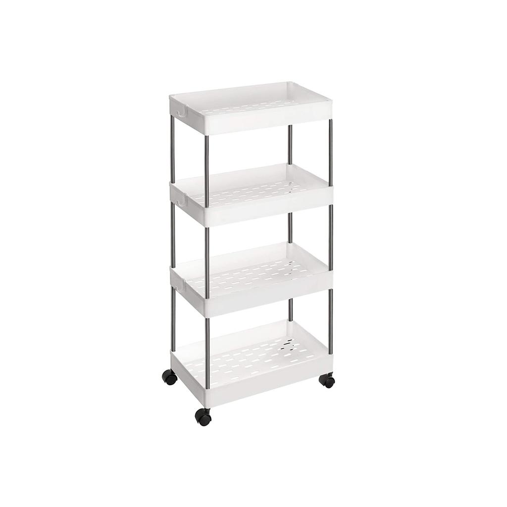 SONGMICS 4-Tier Storage Trolley, Rolling Cart with Wheels, Space-Saving Kitchen Trolley in Office Bathroom, 40 x 22 x 86 cm, White