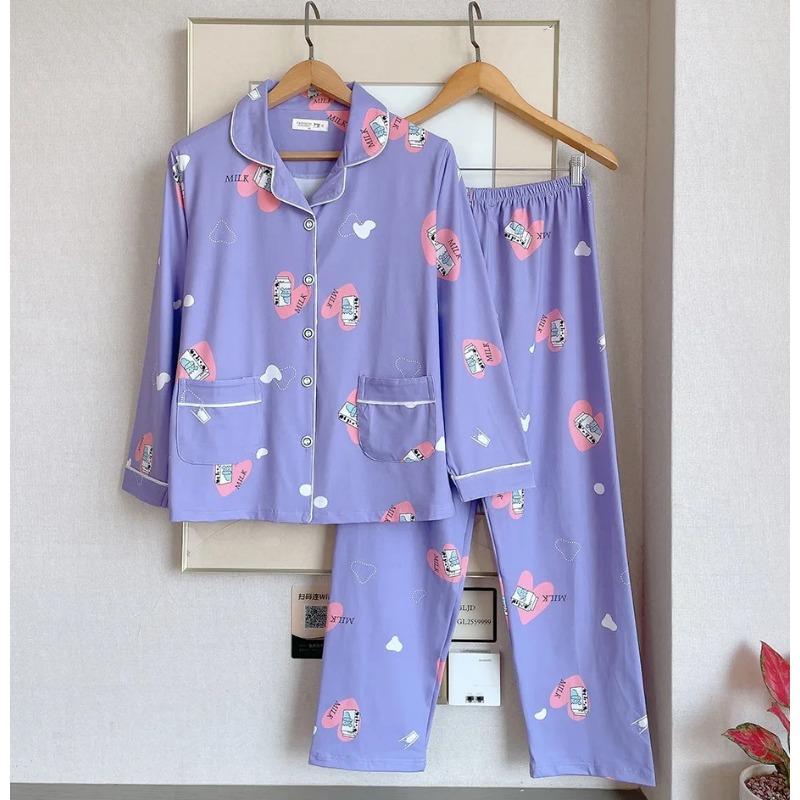 Spring and Autumn Women Pajamas Family Clothing Set Women Long Sleeves and Trousers Autumn and Winter Casual Loose Family Clothing Set