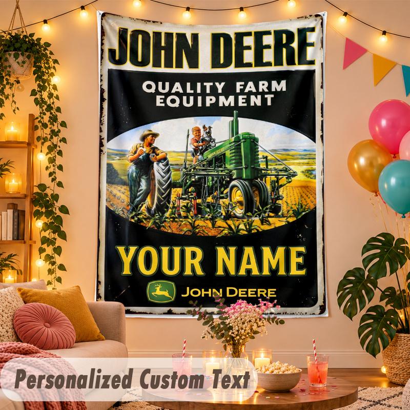 John Deere Personalisierte Wandteppich Benutzerdefinierter Name Text Polyester Hängende Dekoration Haus Zimmer