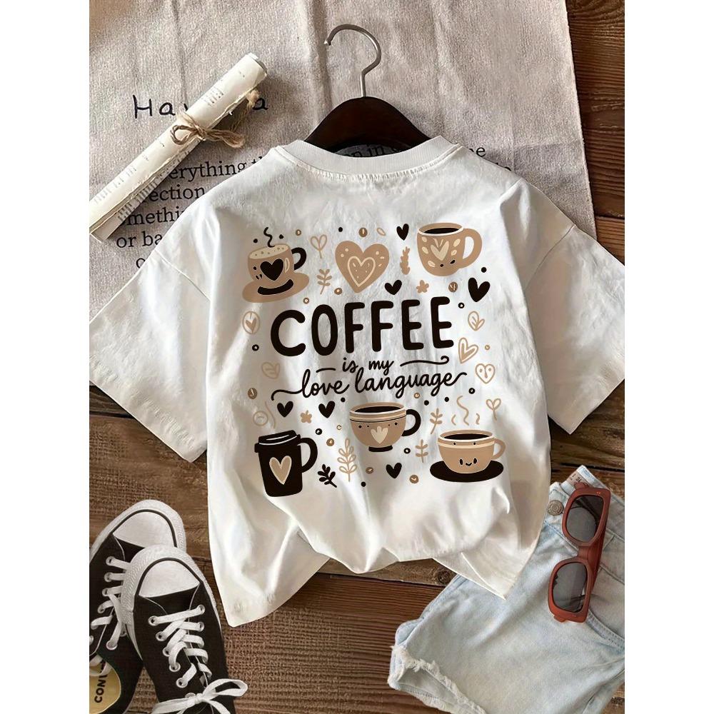Cute Printed T-Shirt with a Heart Design Geometric Print Crew Neck Short Sleeve Illustratio