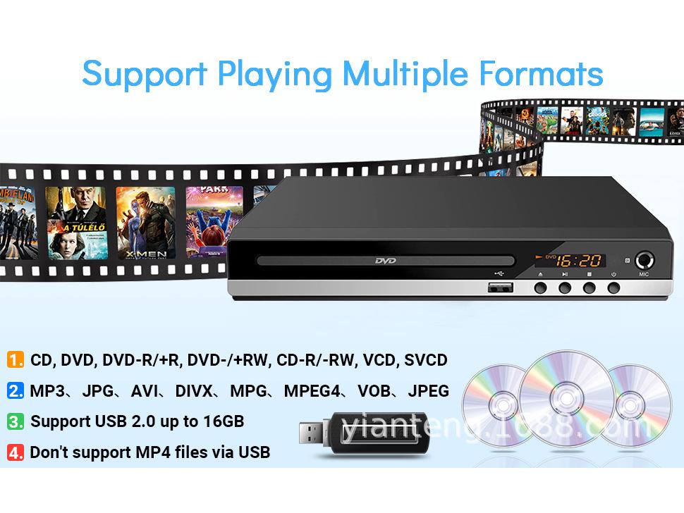 High-Definition Household DVD/EVD Player with VCD and Mini CD Support for Kids