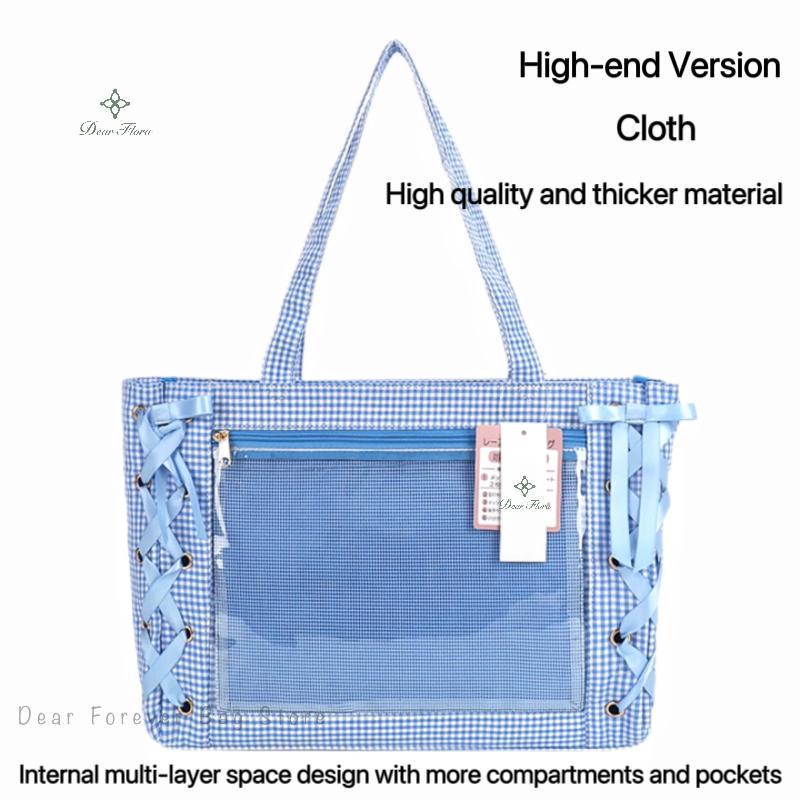 Japanese Sweet Women Ribbon Ita Bag Fashion Large Capacity Tote Bag Aesthetic Shoulder Bag Cute Lolita Girl Transparent Handbags