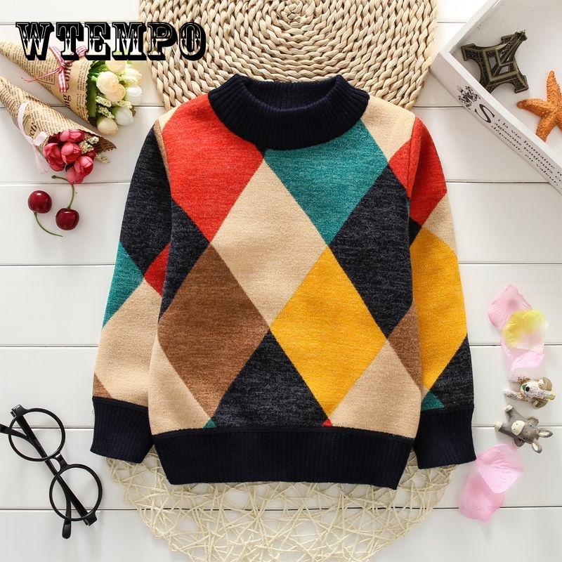 Round Neck Sweater Autumn and Winter Plus Velvet Thickening Inside Warm Sweater Children's Sweater