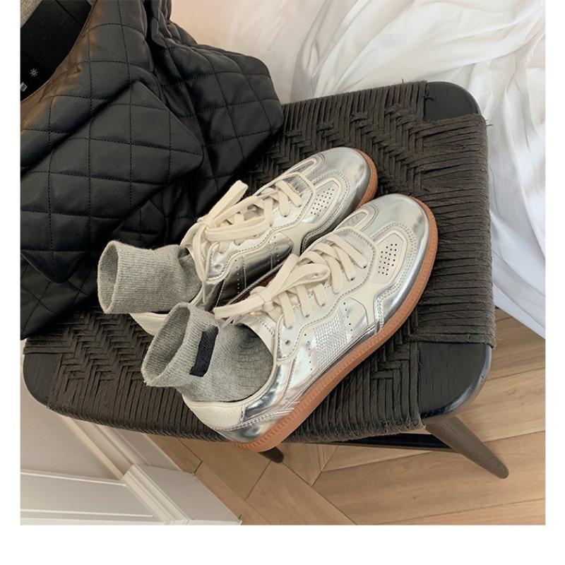 Sheepskin~ Silver leather women's thick-soled, lightweight and breathable casual sports shoes, versatile board shoes, running shoes