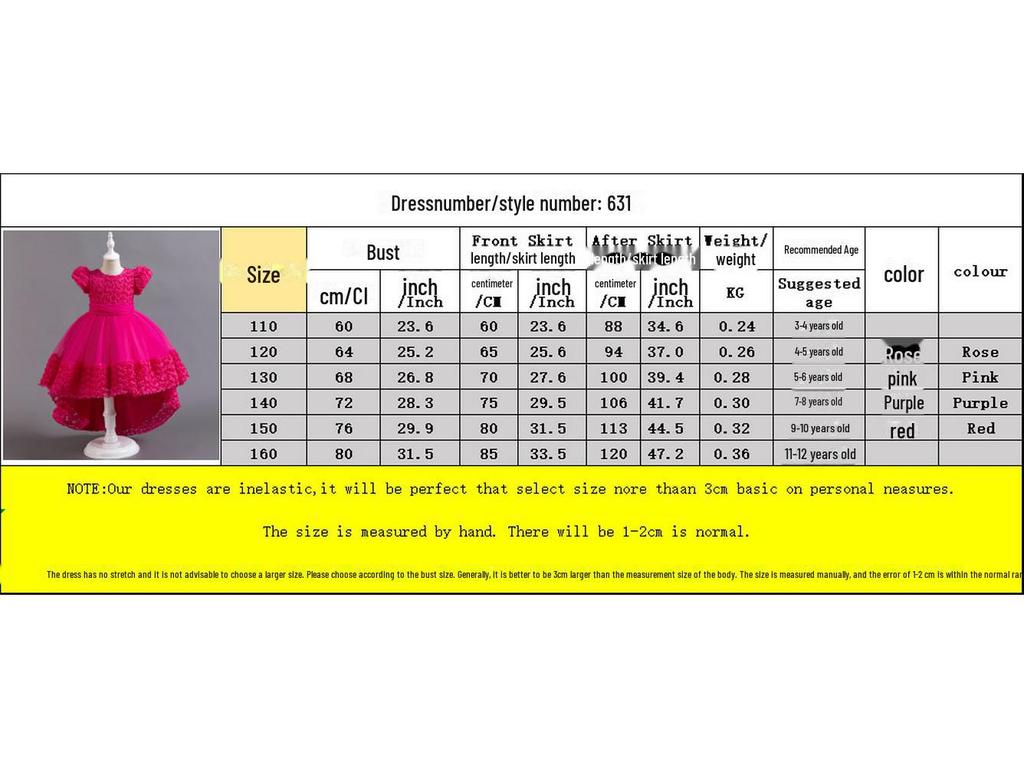 Flickors prinsessklänning med släp för högtider, fester och föreställningar