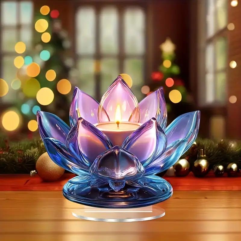 2D Flat, Acrylic Lotus Lantern Desktop Decoration, with Base, Suitable for Wall Decoration, Porch, Room, Villa, Accents Home, Hallway, or Workplace -
