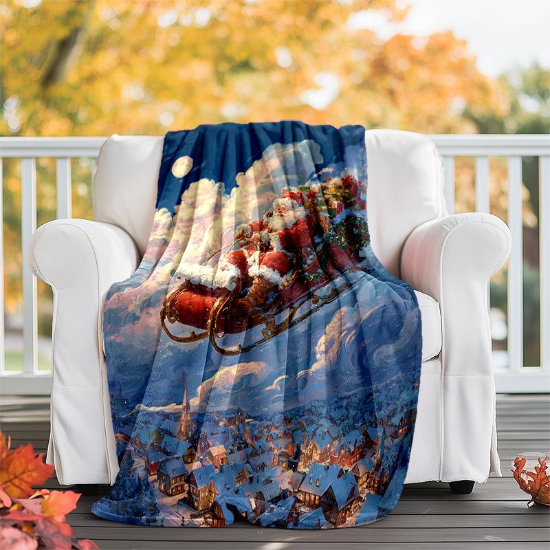 Christmas Santa Claus Theme Printed Blanket - Perfect for Couch, Bed, Travel & Outdoor Use | Machine Washable, Cozy & Durable.