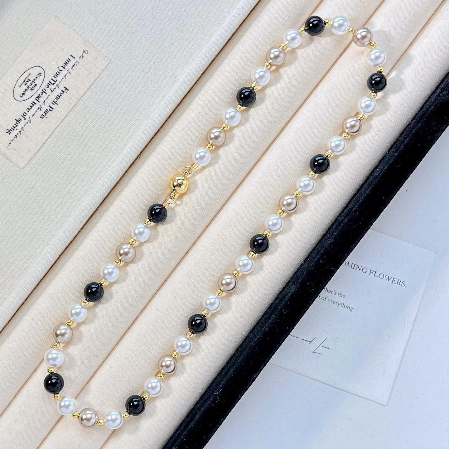High Quality High Gloss Mixed Color Artificial Crystal Pearl Design Sense Necklace Collarbone Chain
