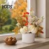 Small Potted Plant for Fireplace Fall Pumpkin Flower Arrangement, Artificial Maple Berry Halloween Indoor Decoration Thanksgiving, Harvest Home