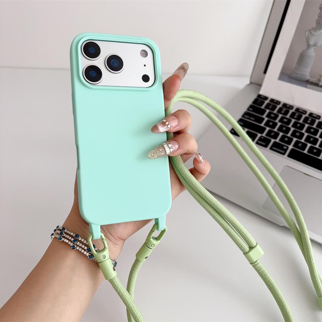 Silicone Phone Case for IPhone 17 Air 16 16E 15 14 Plus 11 13 12 Mini Pro Max Crossbody Lanyard Candy Color Soft TPU Back Cover