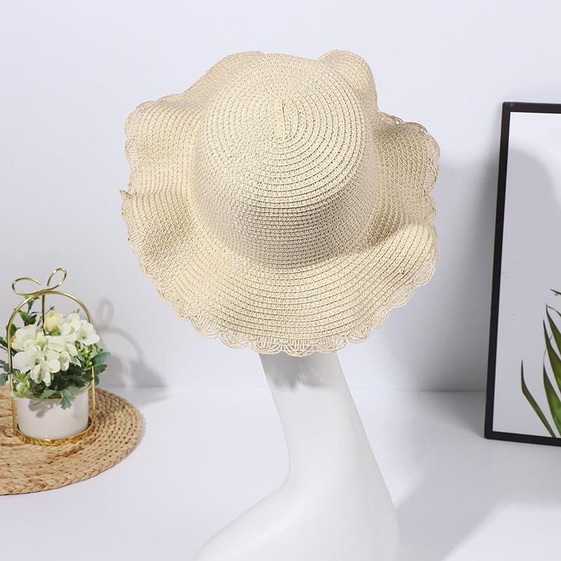 Children's Internet celebrity super fairy lace straw hat fashion outdoor travel sunscreen hat summer straw woven ruffle edge sunshade hat