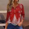 Women's Casual Fashion V-neck Loose Versatile Christmas Print Three-quarter Sleeve Top