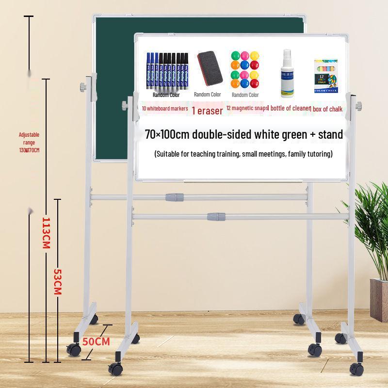 Dual-Sided Magnetic Whiteboard & Blackboard, Mobile Stand, Erasable, for Home, Office, or Classroom.