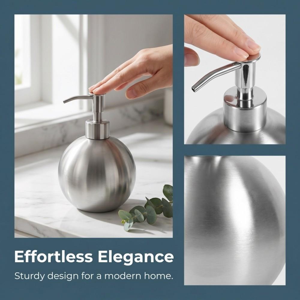 Silver Soap Dispenser Ball Shaped Pump Dispenser Bottle Bathroom Shower Kitchen
