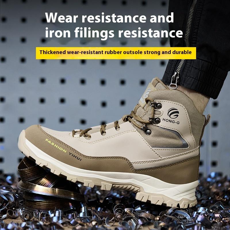 High Top Construction Site Safety Shoes with Steel Toe Anti Smashing Anti Puncture Industrial Boots Iron Work Shoes for Men