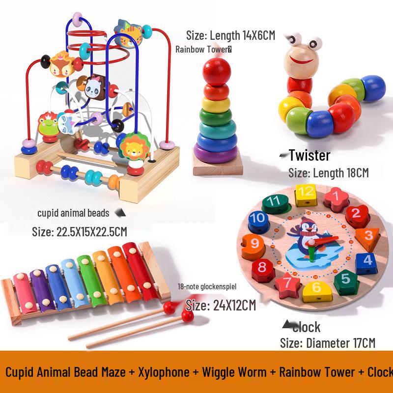 Multi-functional Animal Bead Maze: Wooden Three-Track Toy for Infant Hand-Eye Coordination & Early Education.