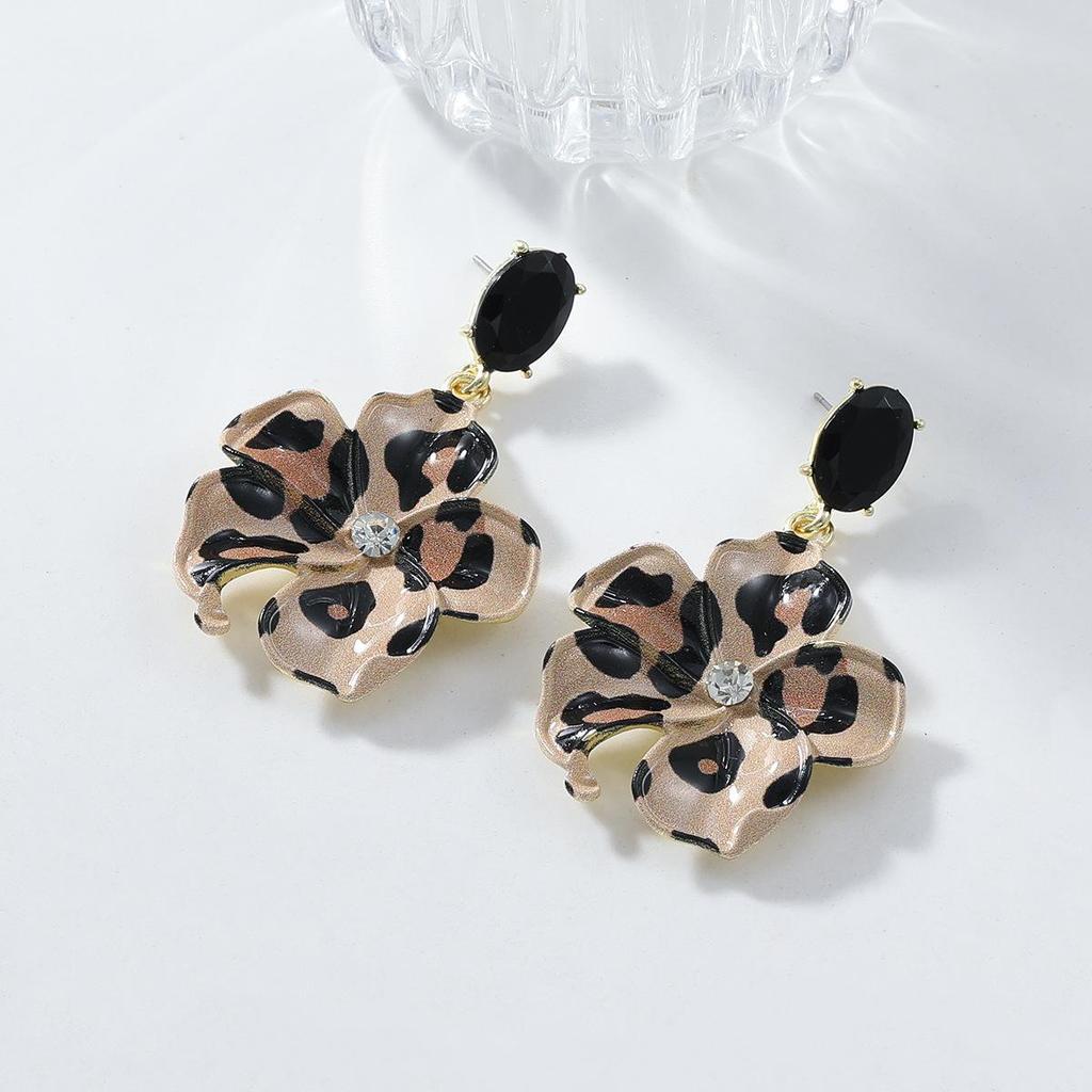 2024 Trendy Leopard Print Flower Pendant Earrings for Women