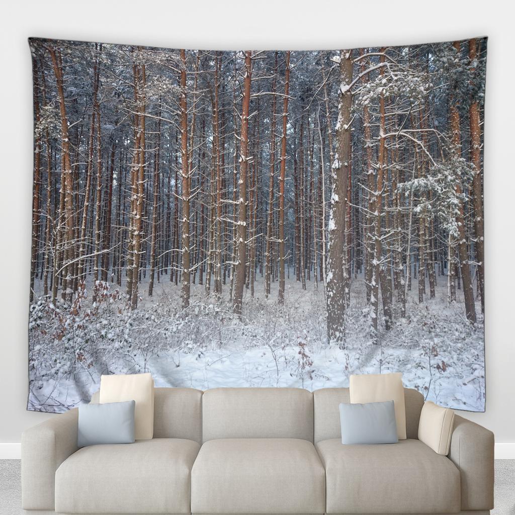 Home Decoration Jul Vinter Skog Landskap Utskrift Polyester Polsk på veggen hengende rom bakgrunn tapiz
