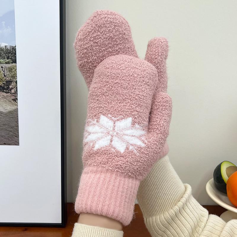 1Pair Snowflake Style Fashion Women Winter Gloves Insulated Extra Warm Fingerless Mittens