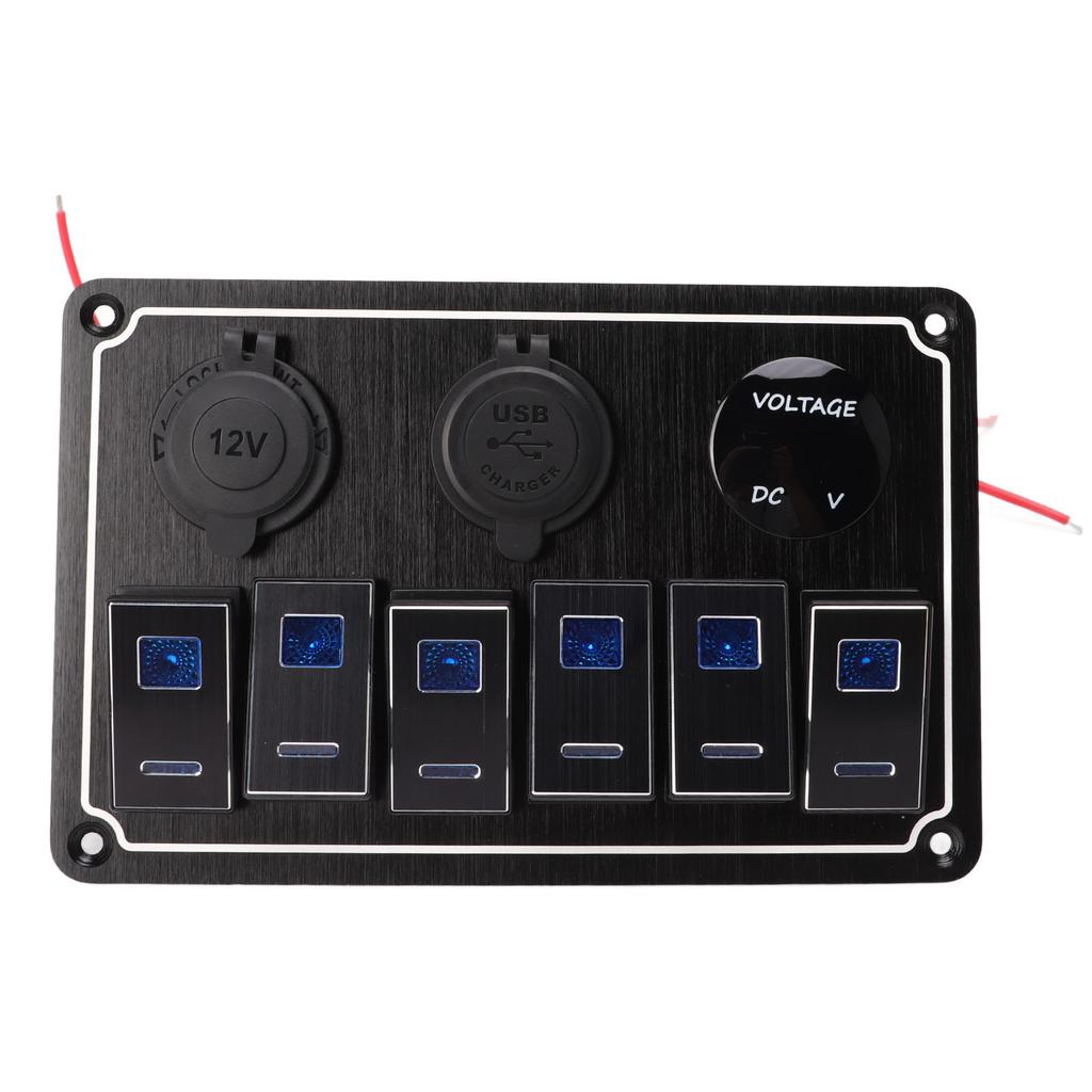 6 Gang Rocker Switch Panel Waterproof DC12V To 24V 20A Blue LED Light 5PIN Overload Protection for Car Yacht RV Bus