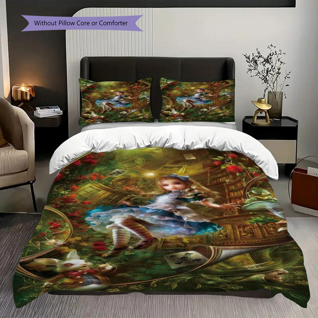 Fantasy Wonderland Journey Three-piece set (1 * duvet cover + 2 * pillowcase, without core) 2D Flat Christmas birthday gift Duvet cover and pillowcase
