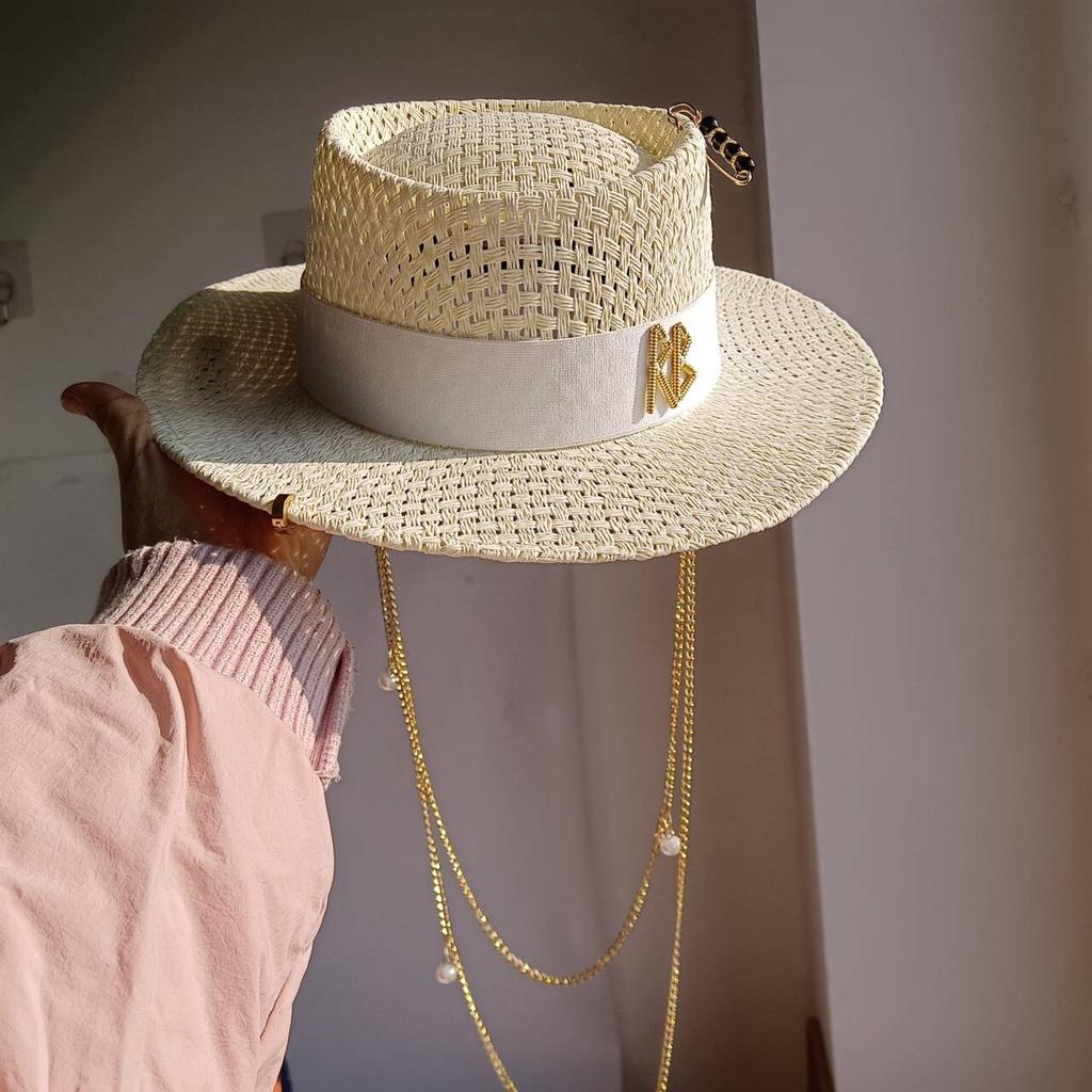 Cappello estivo di paglia stile Hepburn cappello a tesa larga elegante francese da donna cappello da sole per viaggi al mare sombrero