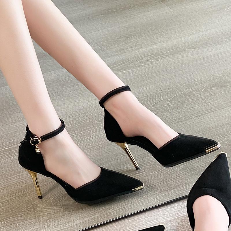 Hollow high heels women's summer new temperament socialite thin heels single shoes one word with bag head sandals women