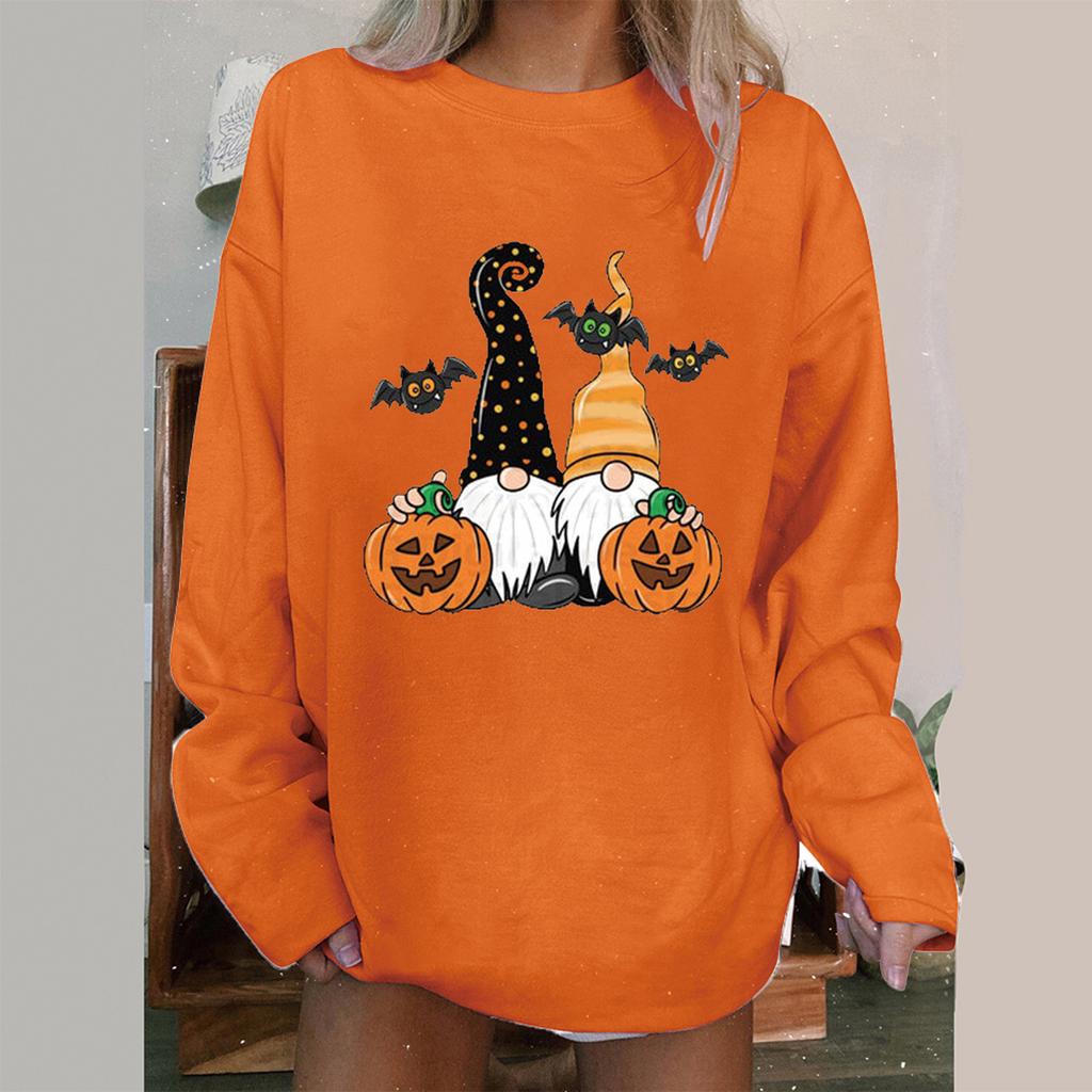 Lustige Halloween-Druck-Langarmbluse für Damen, lockere Pullover-T-Shirt-Oberteile